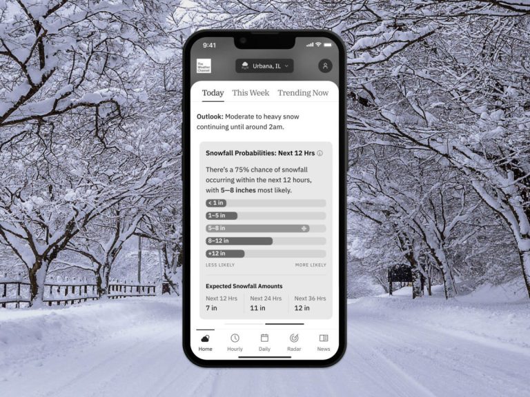 The Weather Channel app can show how likely you are to get specific snowfall amounts