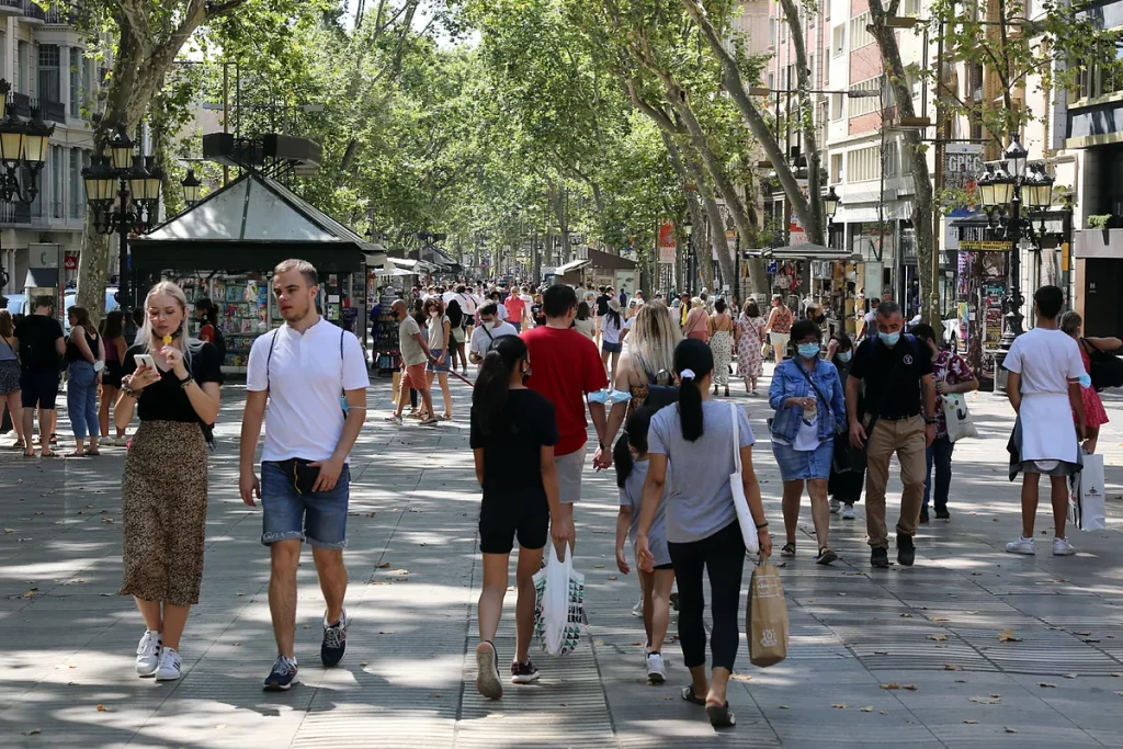 Turistas en Las Ramblas.