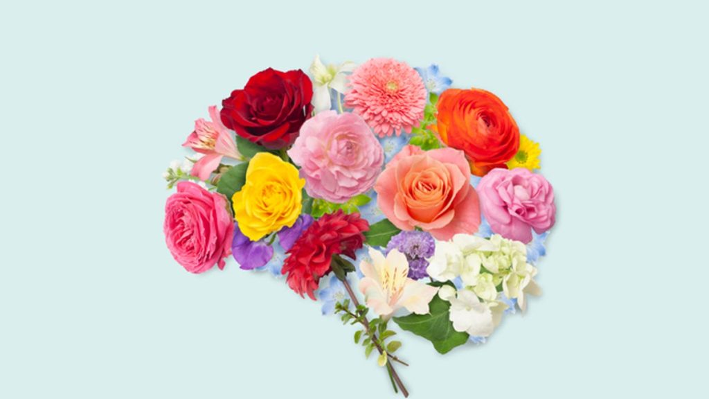 a brain made of colorful flowers