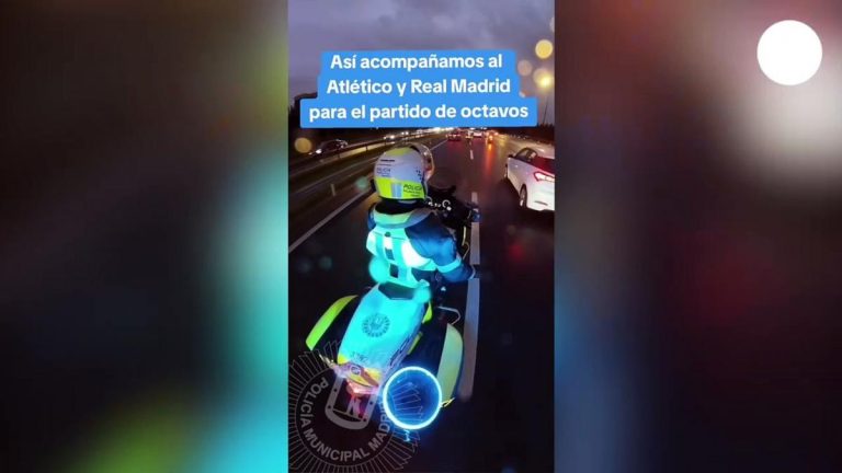Atascos, bengalas, humo... la Policía publica el vídeo escoltando a Madrid y Atleti en el 'Euroderbi'