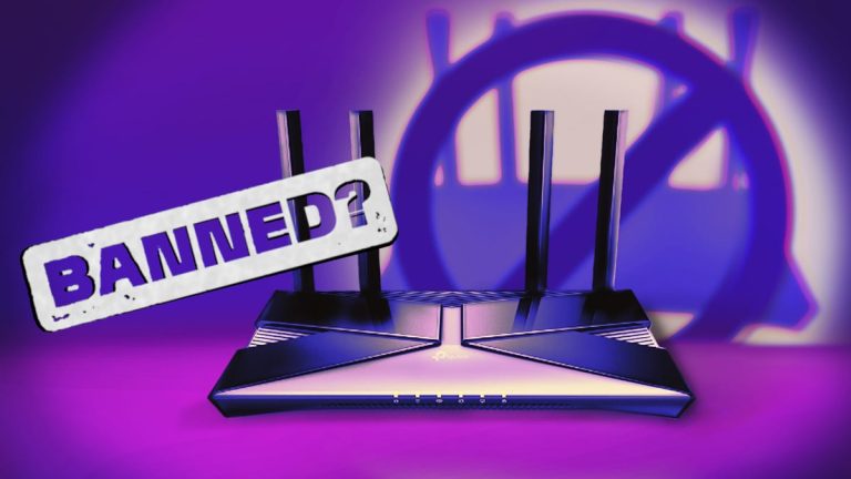 A single TP-Link Deco X4300 Pro mesh router sits atop a woodgrain table in front of a dark blue background. It&apos;s a white, cylindrical router, about as wide as a coffee can but not quite as tall.