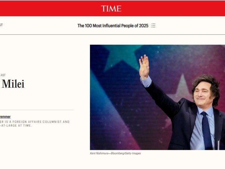 La revista TIME eligió a Javier Milei como una de las 100 personas más influyentes de 2025