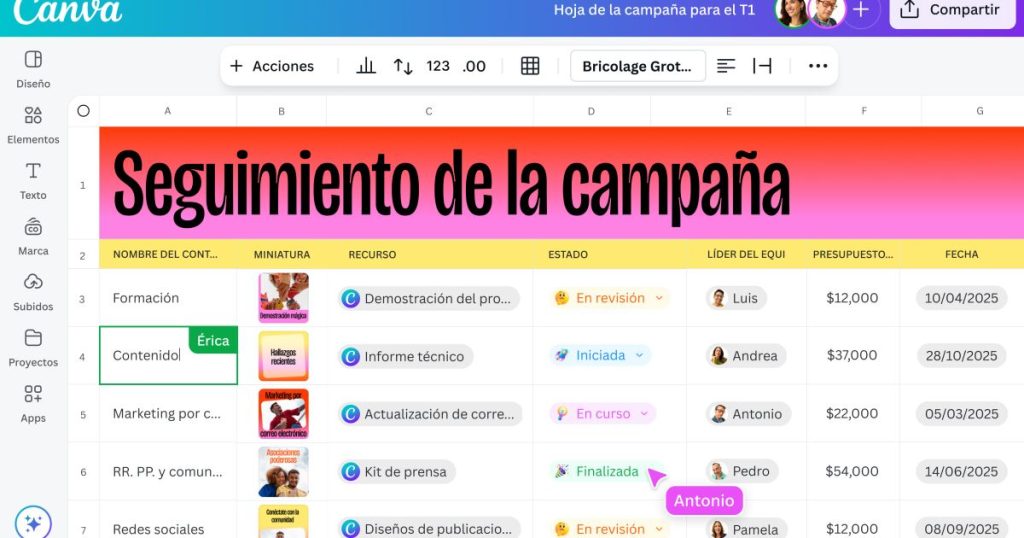 Hojas de Excel y otras funciones llegan a Canva